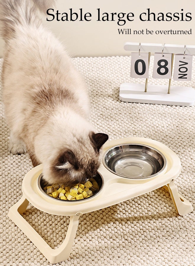 DUNISO Elevated Double Cat Bowls Stainless Steel Cat Feeding Dishes with Foldable Stand Stand Anti Vomiting Pet Feeding Bowls Non-Slip Protect Pet's Spine Feeding Bowls for Cats and Puppy - Image 2