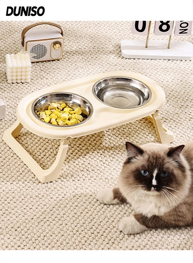 DUNISO Elevated Double Cat Bowls Stainless Steel Cat Feeding Dishes with Foldable Stand Stand Anti Vomiting Pet Feeding Bowls Non-Slip Protect Pet's Spine Feeding Bowls for Cats and Puppy - Image 1