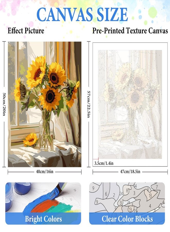 PRASIO Paint by Numbers Kit for Adults Flowers, Sunflower Easy Adult Paint by Number Kits on Canvas, DIY Acrylic Watercolor Oil Paint by Number for Adults Beginner for Home Decor Gift 16x20 Inch - Image 3
