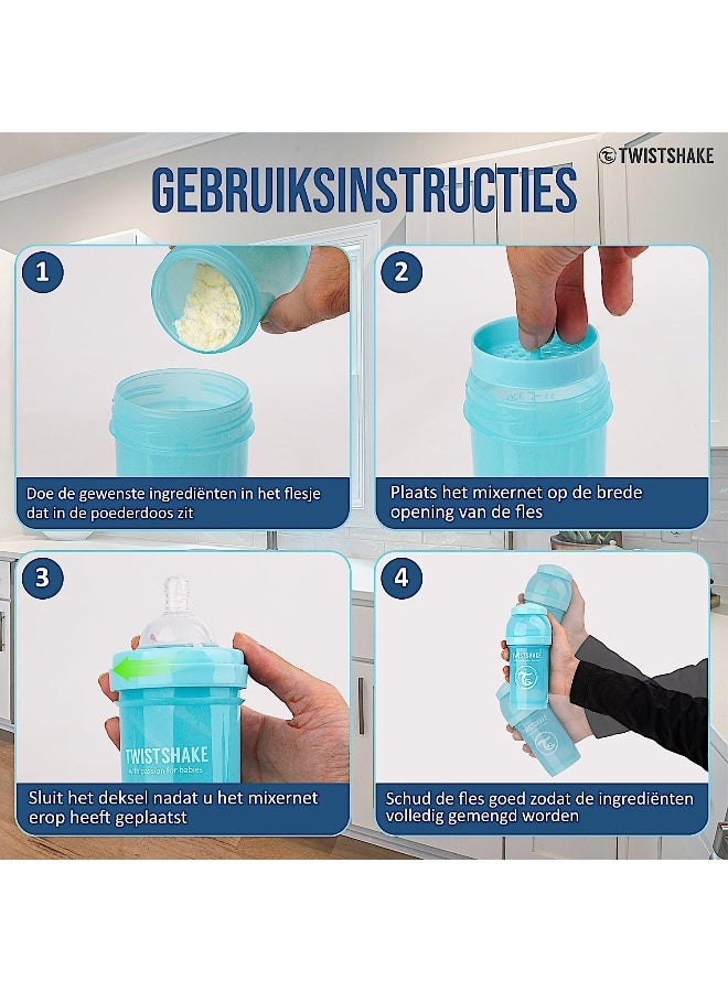 Twistshake Anti-Colic Baby Bottle with Powder Container and Mixer - 260ml | Fast Flow Silicone Breast-Like Nipple | BPA- Free Baby Milk Bottle | Comfort Feeding Experience for Babies | Pastel Blue - Image 5