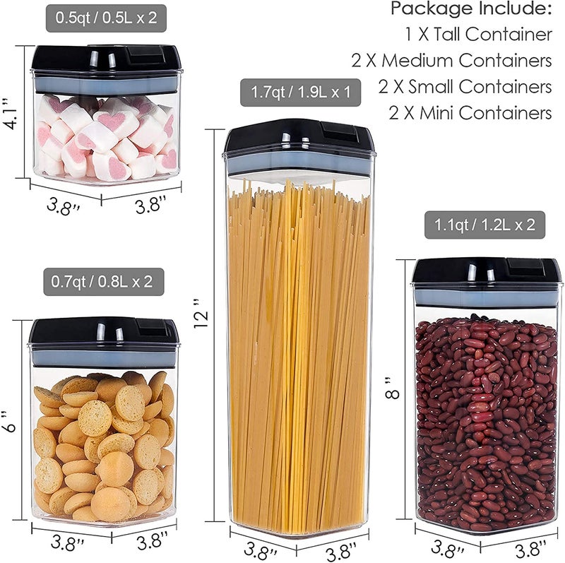 Arabest Airtight Food Storage Box 7 Piece BPA Free Plastic Grain Containers with Easy Lock Lid for Kitchen Pantry Organization and Storage Includes 24 Labels Black - Image 2