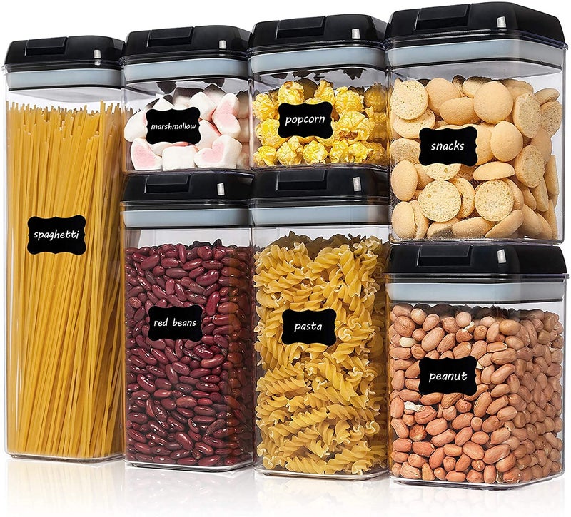 Arabest Airtight Food Storage Box 7 Piece BPA Free Plastic Grain Containers with Easy Lock Lid for Kitchen Pantry Organization and Storage Includes 24 Labels Black - Image 1