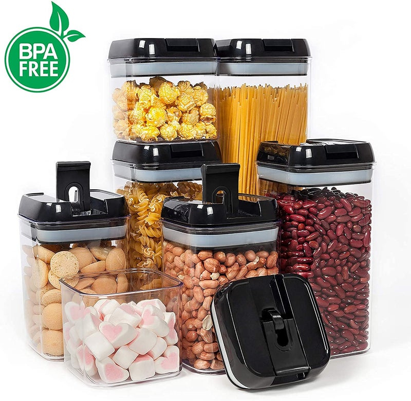 Arabest Airtight Food Storage Box 7 Piece BPA Free Plastic Grain Containers with Easy Lock Lid for Kitchen Pantry Organization and Storage Includes 24 Labels Black - Image 4