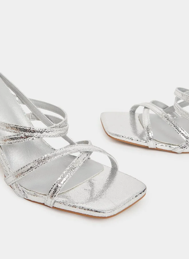 Styli Silver Strappy Heeled Sandals