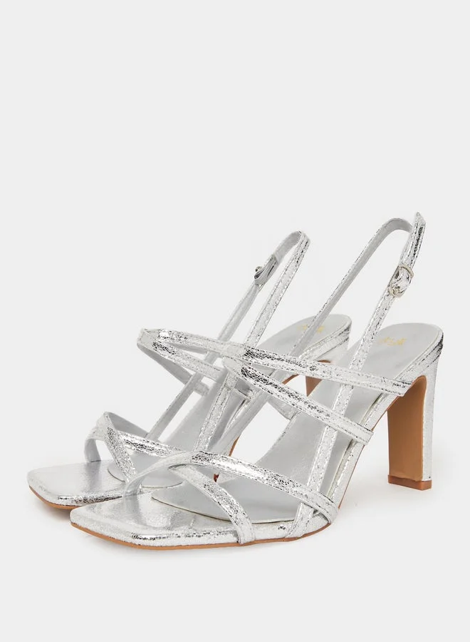 Styli  Silver Strappy Heeled Sandals for Women | Best Price UAE