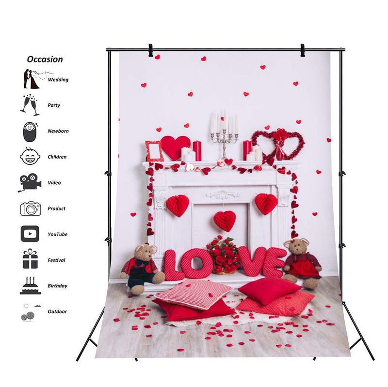 OFILA Valentines Backdrop 3x5ft Fabric Love Fireplace Backdrops Flowers Kids Valentine Pictures Photo Booth Baby Valentine Photo Shoot - Image 2
