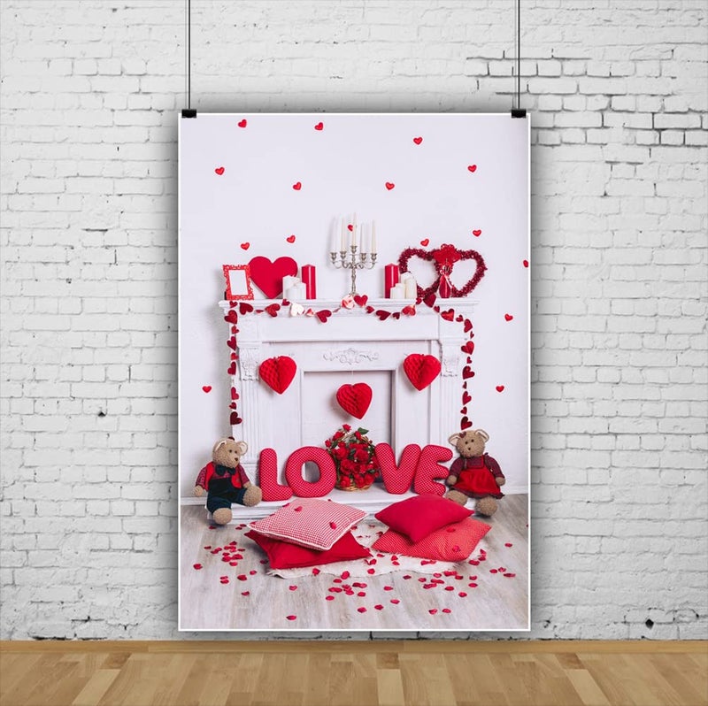 OFILA Valentines Backdrop 3x5ft Fabric Love Fireplace Backdrops Flowers Kids Valentine Pictures Photo Booth Baby Valentine Photo Shoot - Image 3