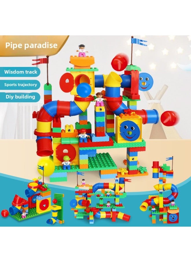 null - Compatible With Lego 9076 Pipe Game Large Particle Building Blocks Teaching Aids Educational Institutions Early Education Educational Toys For 3-6 Years Old-Color:Pipe C Package 112pcs - Image 1