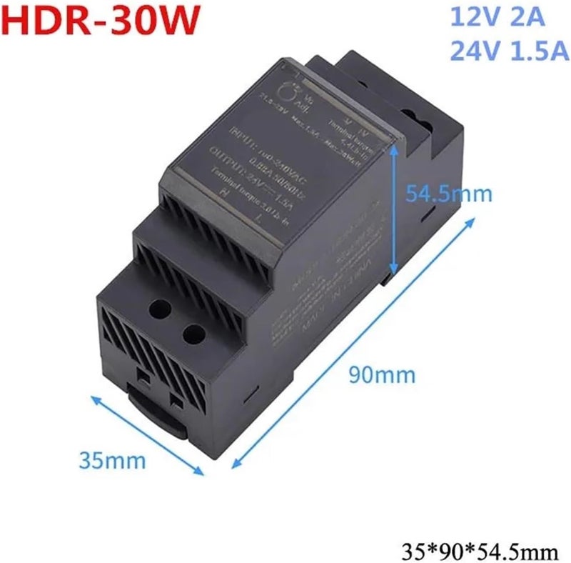 مصدر طاقة تبديلي من نوع AC-DC بقدرات 15 واط، 30 واط، 60 واط، 100 واط، وجهود 5 فولت، 12 فولت، 15 فولت، 24 فولت، 48 فولت، مُثبت على رف DIN – HDR-15W/30W/60W/100W (48V-60W) - Image 4