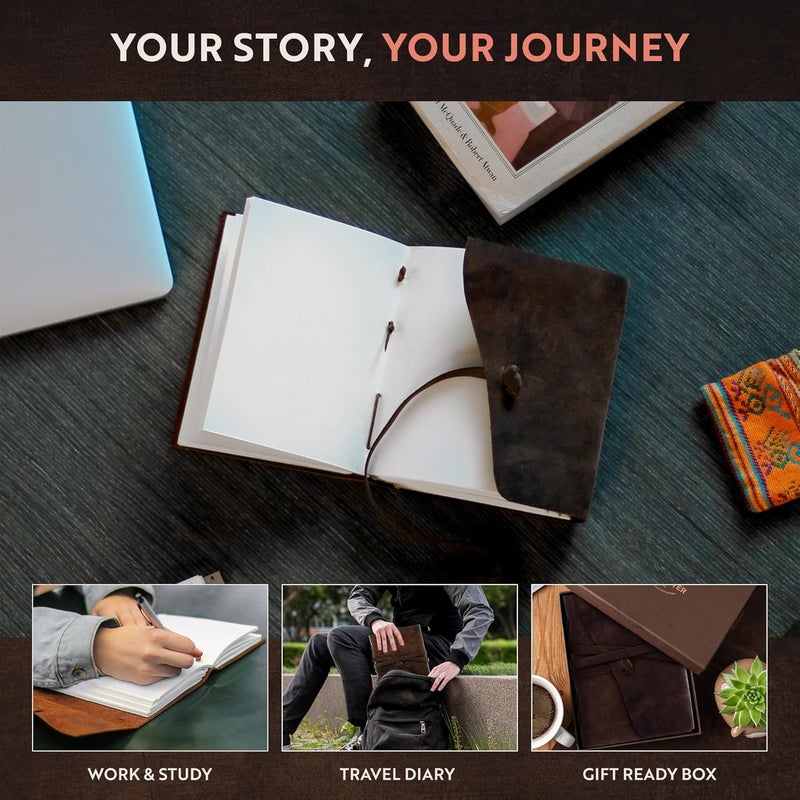 Moonster Leather Journal for Men - Handmade Vintage Journals Women, Mens Journal for Writing, Leather Bound Journal Drawing Sketchbook, Small Leather Notebook Journal, Unlined Travel Journal Leather - Image 5