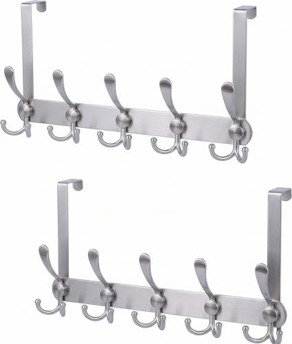 Encozy Over The Door HooksCoat Rack for Hanging Clothes Hat Towel Heavy Duty Silver 2pcs - Image 1