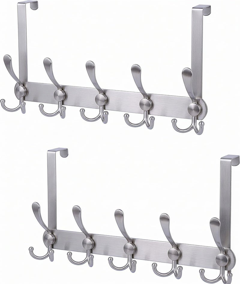 Encozy Over The Door HooksCoat Rack for Hanging Clothes Hat Towel Heavy Duty Silver 2pcs - Image 2