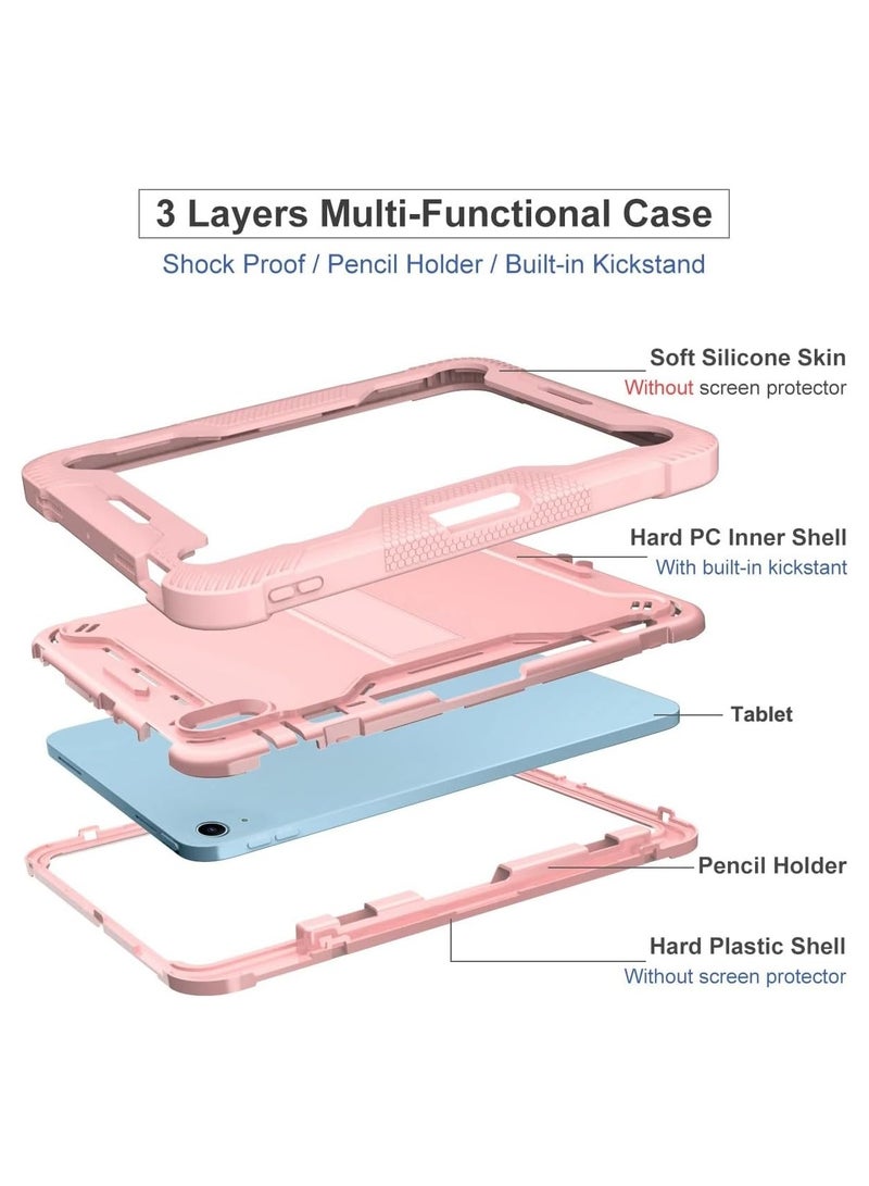 VKL Shockproof Case Compatible with ipad 10th(2022)10.9"/IPad 11th Generation (A16) 11 Inch 2025 (M3) Three-in-one Heavy Duty Rugged Cover with Pencil Slot & Kickstand, Anti Shock and Anti Fall Cover (Eose Red) - Image 3