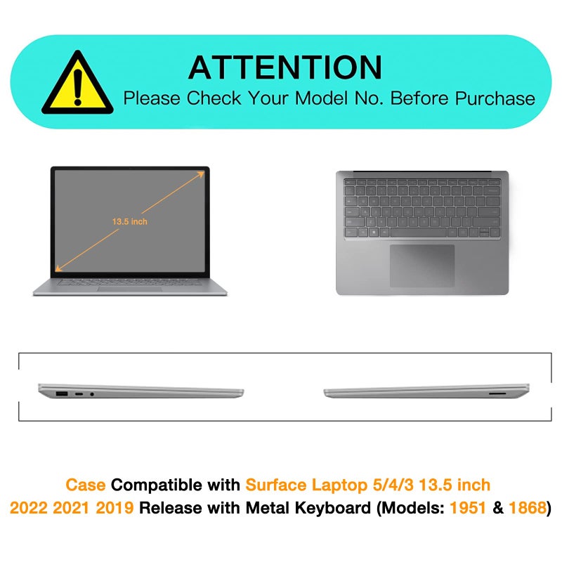 MOSISO Case Compatible with Surface Laptop 5/4/3 13.5 inch 2022 2021 2019 Release with Metal Keyboard (Models: 1951 & 1868), Protective Plastic Hard Shell Case Cover, Black - Image 2