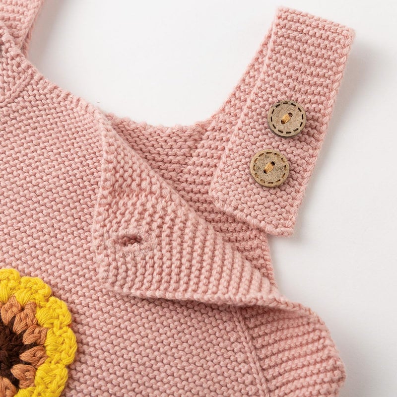 Simplee kids Baby Girl Outfits Pink Sleeveless Clothes Sunflower Knit Romper for Newborn Baby Girls 3-6 Months - Image 4