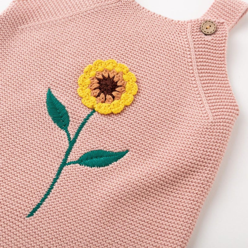Simplee kids Baby Girl Outfits Pink Sleeveless Clothes Sunflower Knit Romper for Newborn Baby Girls 3-6 Months - Image 5