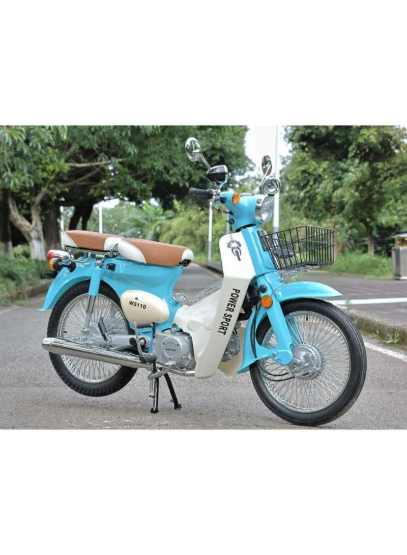 Classic motorcycle similar to the Honda 110, blue color - WS110 - Image 1
