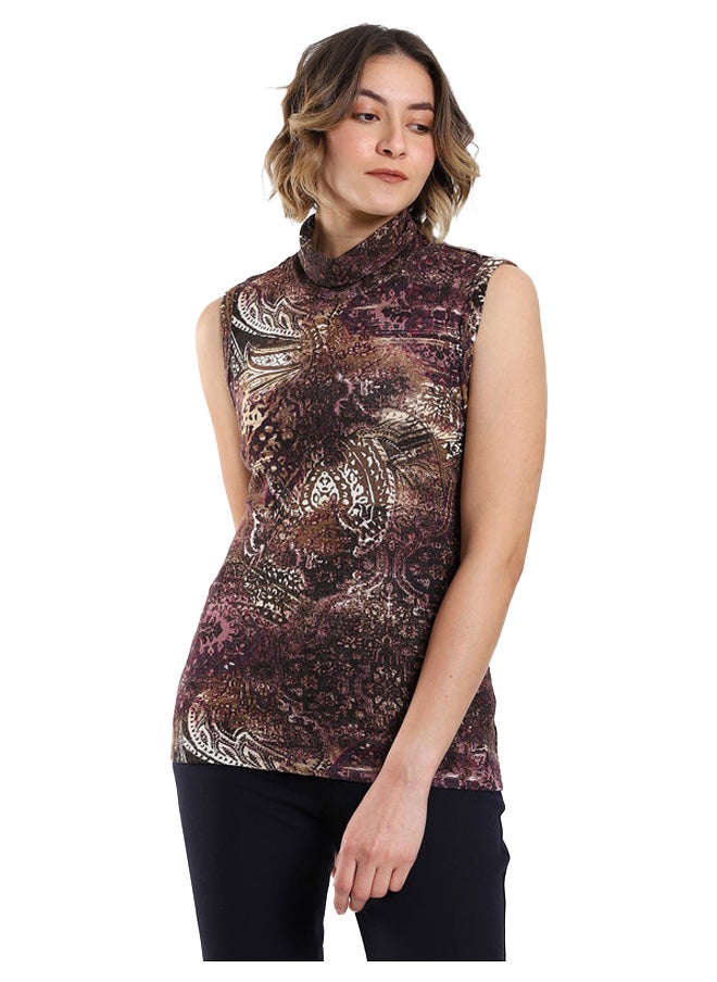 Esla Women's turtle neck sleeveless printed Blouse  - Image 1