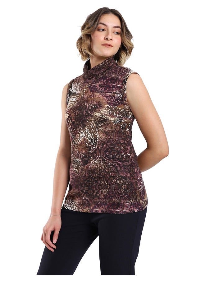 Esla Women's turtle neck sleeveless printed Blouse  - Image 2