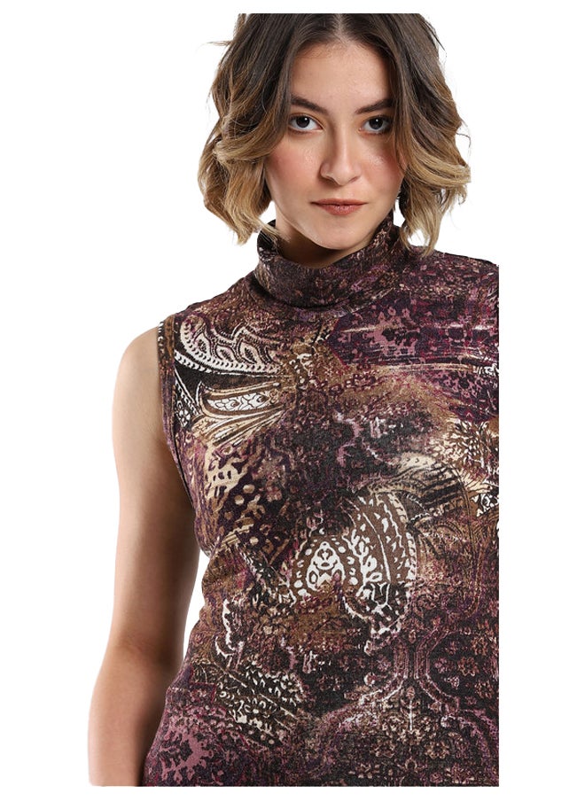 Esla Women's turtle neck sleeveless printed Blouse  - Image 4