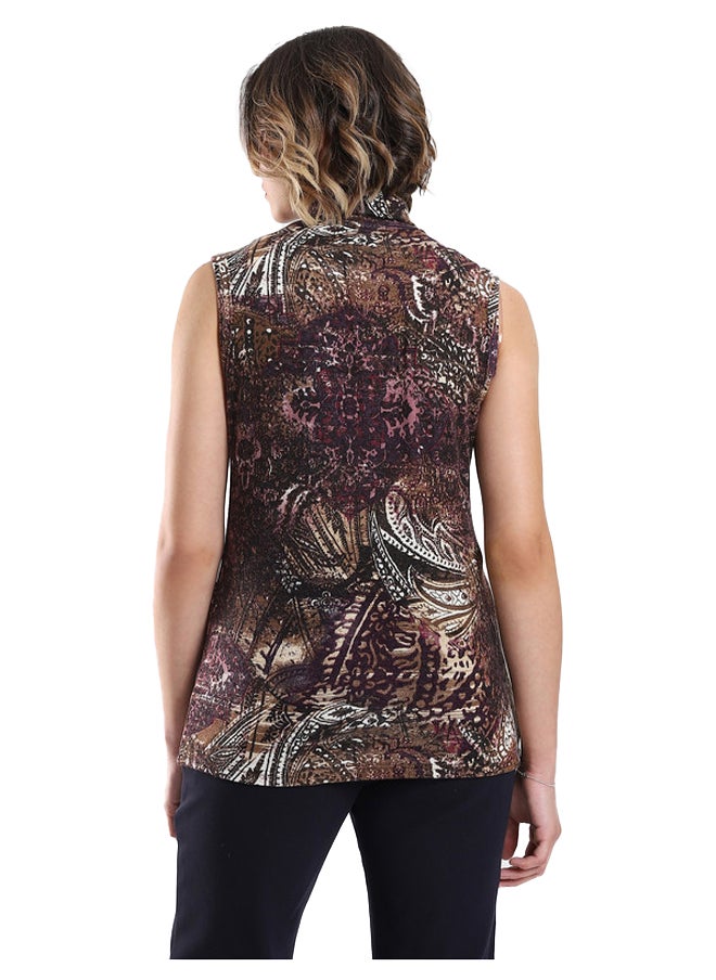 Esla Women's turtle neck sleeveless printed Blouse  - Image 3
