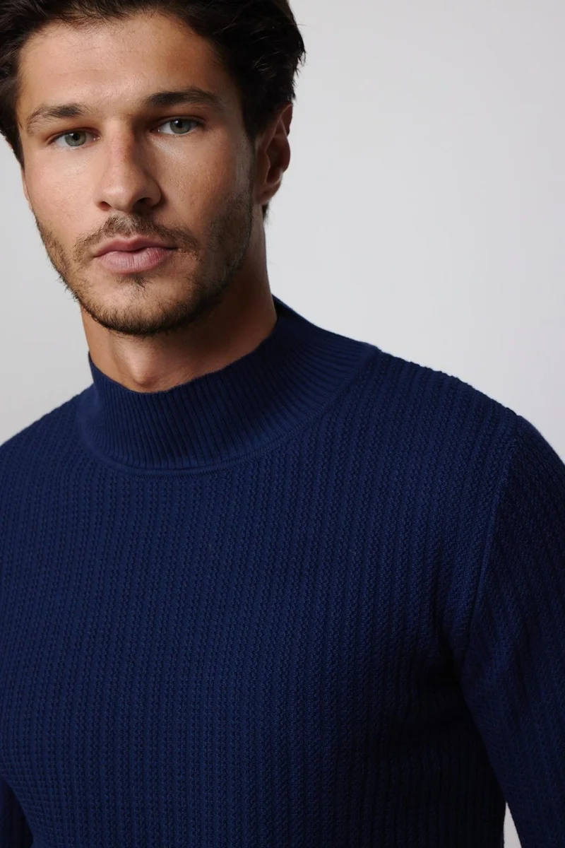 تودورس Slim Fit Half Turtleneck Non-Pilling Navy Blue Men's Knitwear Sweater