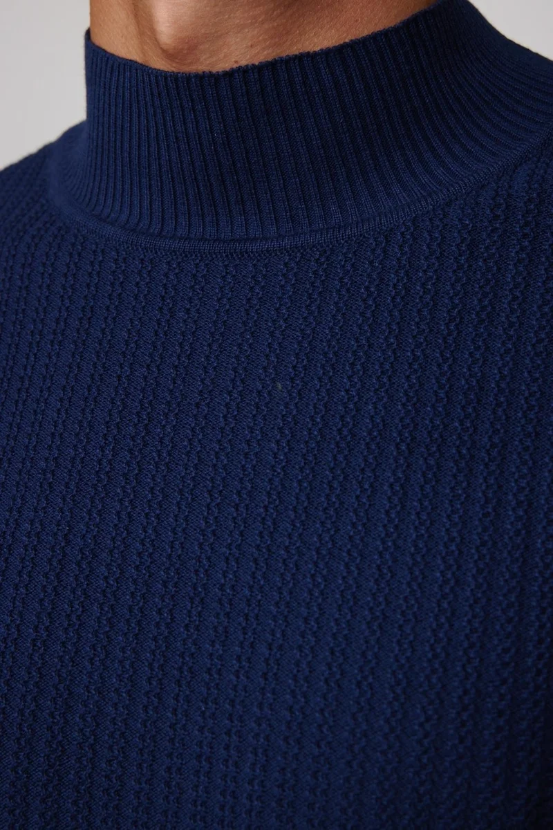 تودورس Slim Fit Half Turtleneck Non-Pilling Navy Blue Men's Knitwear Sweater