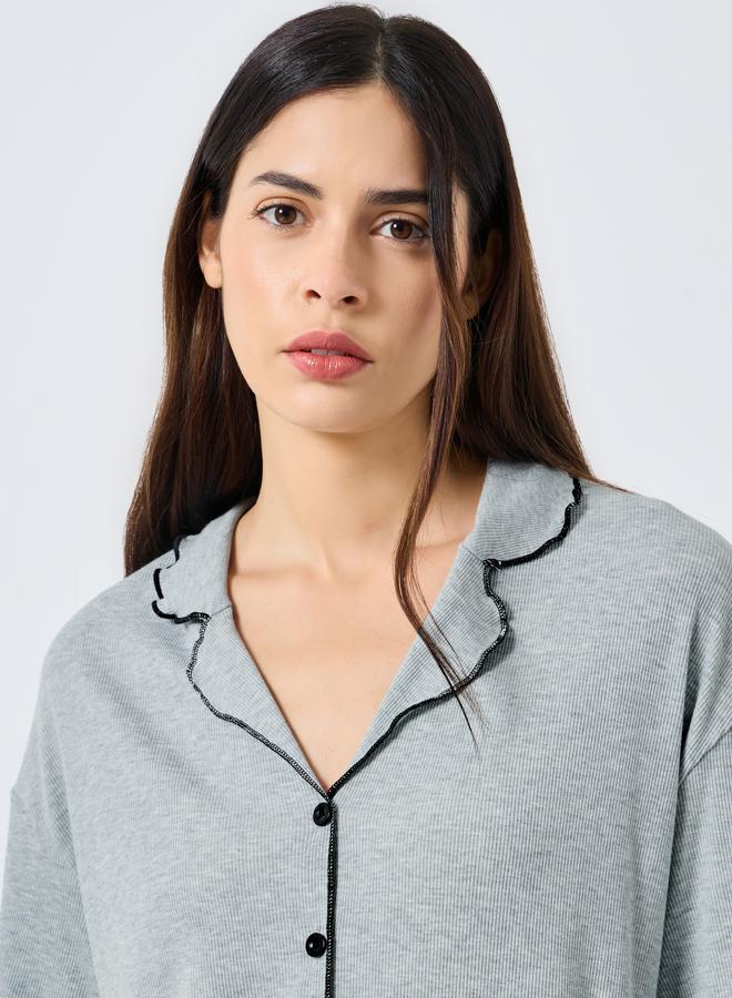 ستايلي طقم بلوزة مضلعة بحافة متموجة مع بنطال - Image 3