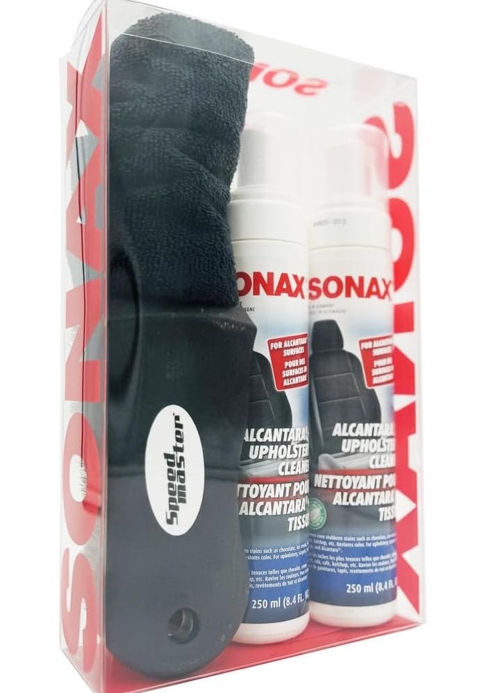 SONAX Xtreme Alcantara & Upholstery Cleaner Bundle - 2 x 250ml Bottles with Brush & Microfiber Towel - Image 2