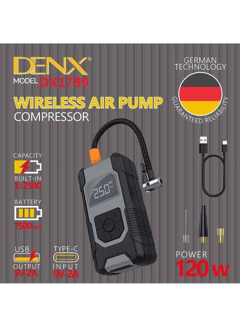 Denx 120W Cordless Car Tire Air Inflator With Portable Charger High Bright LED Flashlight And Powerful Rechargeable Lithium Battery - Image 3