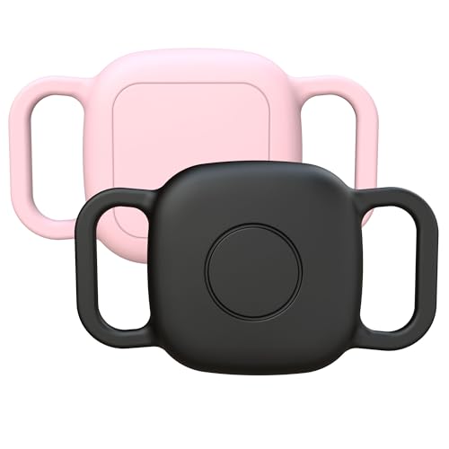 GudCoaks Waterproof Dog Collar Holder for Tile Life360 Mate 2024/2022 Tracker,2 Pack Anti Lost Soft Silicone Case for cat pet Necklace, Protective Cover Accessories for Tile Tracker Finder (Black/Pink) - Image 1