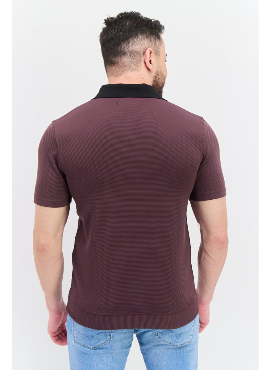 Kenneth Cole Men Regular Fit Textured Short Sleeve Polo Shirt, Mauve  - Image 2