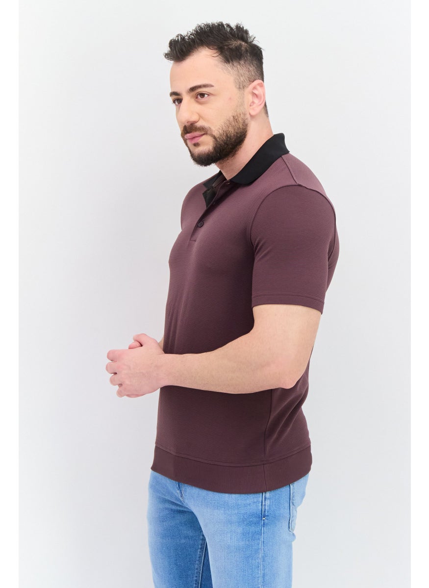 Kenneth Cole Men Regular Fit Textured Short Sleeve Polo Shirt, Mauve  - Image 3