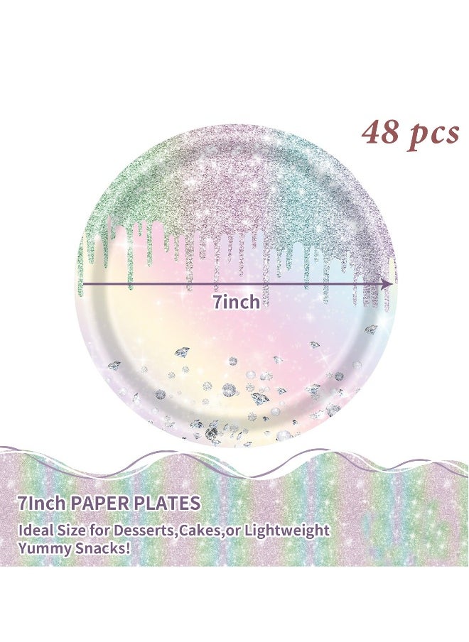 Generic Diamond Glitter Paper Plates, 7-Inch Dessert Paper Plates, Iridescent Disposable Plates, for Girls' Kids Birthday and Baby Shower (48 PCS)  - Image 2
