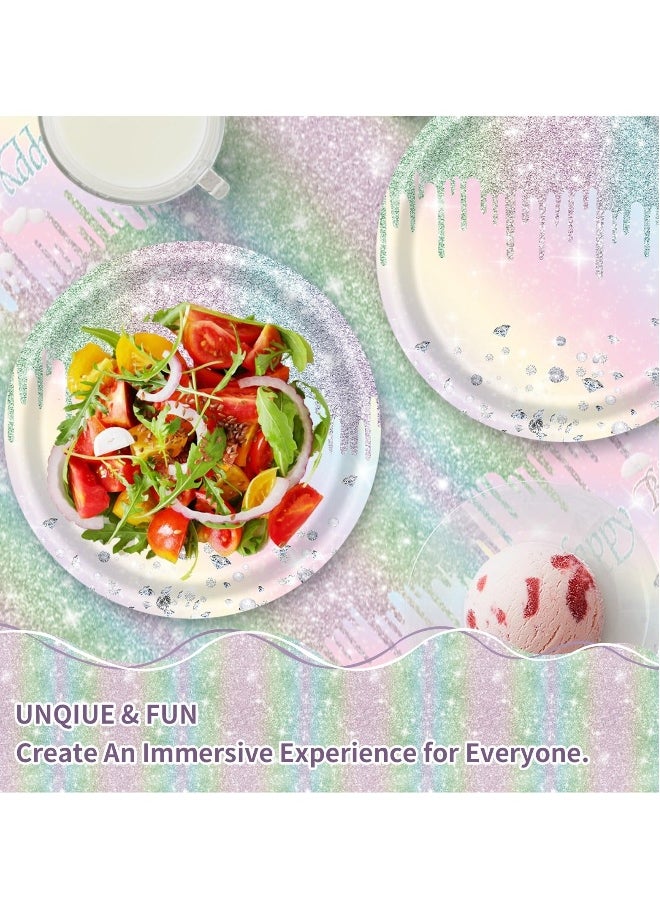 Generic Diamond Glitter Paper Plates, 7-Inch Dessert Paper Plates, Iridescent Disposable Plates, for Girls' Kids Birthday and Baby Shower (48 PCS)  - Image 3