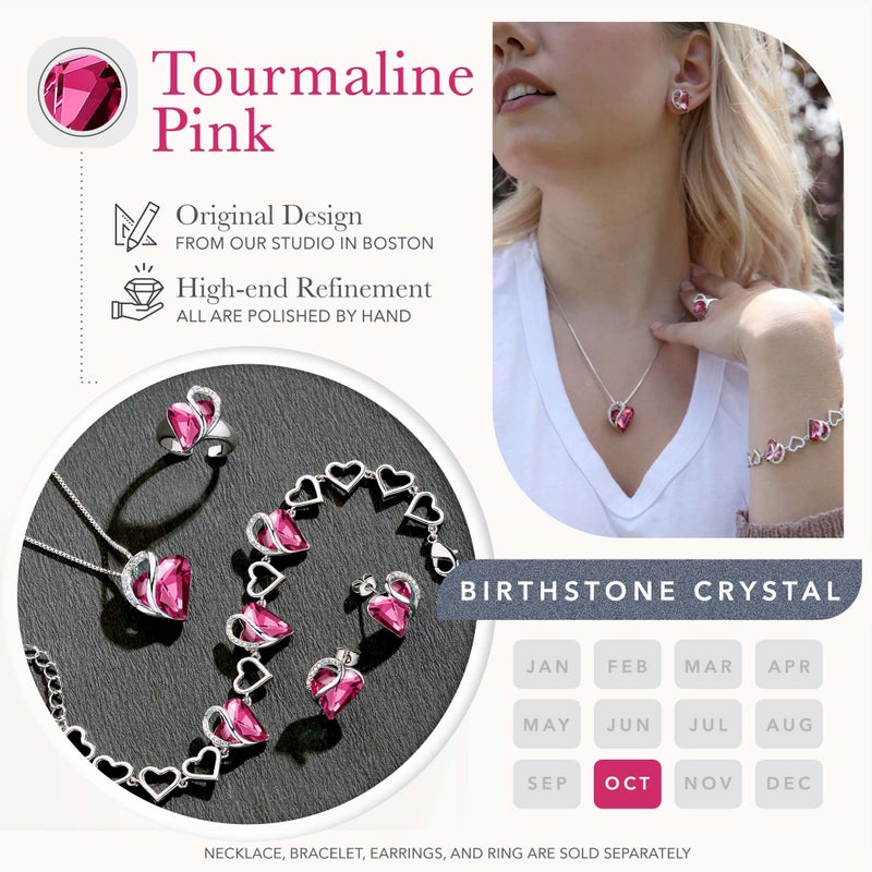 Leafael Infinity Love Heart Link Bracelets, October Birthstone Crystal Bracelet for Women, Silver Tone Jewelry Gifts for Her, Tourmaline Hot Pink, 7-inch Chain and 2-inch Extender - Image 4