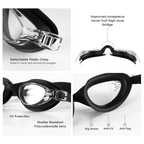 Rainbow Professional Swimming Goggles for Men & Women | Anti-Fog Protected Swimming Glasses for Men & Women | Leak-Proof Goggle with Adjustable Straps | Black – Pack of 1 - Image 2