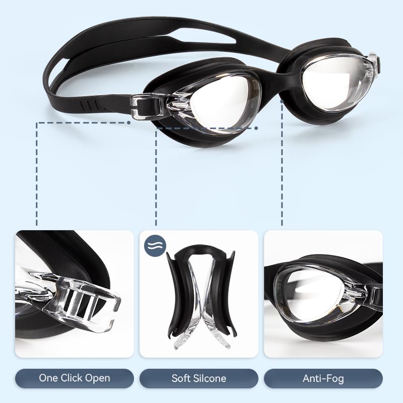 Rainbow Professional Swimming Goggles for Men & Women | Anti-Fog Protected Swimming Glasses for Men & Women | Leak-Proof Goggle with Adjustable Straps | Black – Pack of 1 - Image 3