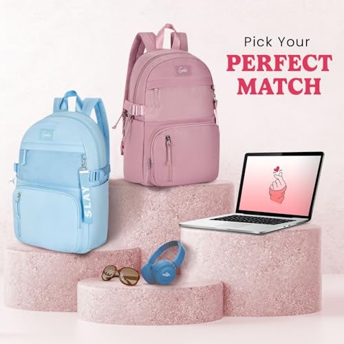 Genie Berry Casual Backpack for Girls |17 In-16 Ltr with Laptop Sleeve,Two Compartments,Organizer and Light Weight with Padded Shoulders |Best for Books,Stationery,Lunch Box & Essentials - Pink - Image 5