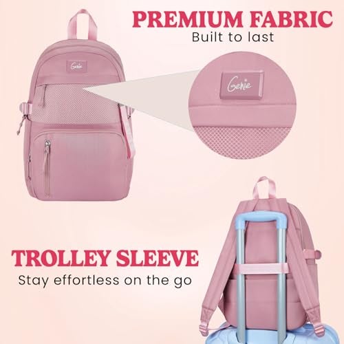 Genie Berry Casual Backpack for Girls |17 In-16 Ltr with Laptop Sleeve,Two Compartments,Organizer and Light Weight with Padded Shoulders |Best for Books,Stationery,Lunch Box & Essentials - Pink - Image 4