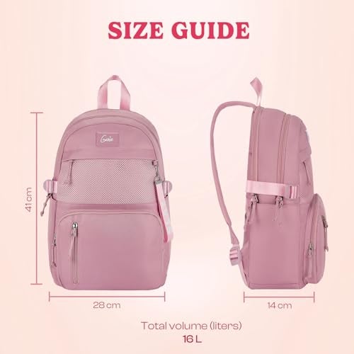 Genie Berry Casual Backpack for Girls |17 In-16 Ltr with Laptop Sleeve,Two Compartments,Organizer and Light Weight with Padded Shoulders |Best for Books,Stationery,Lunch Box & Essentials - Pink - Image 2