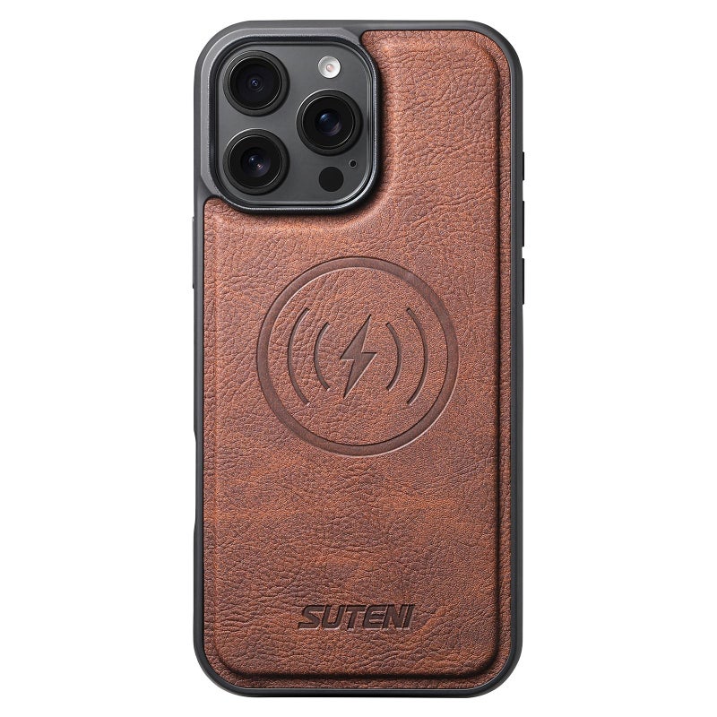 Suteni For Iphone 15 G5 Litchi Leather Magnetic Magsafe Phone Case(Brown) - Image 1