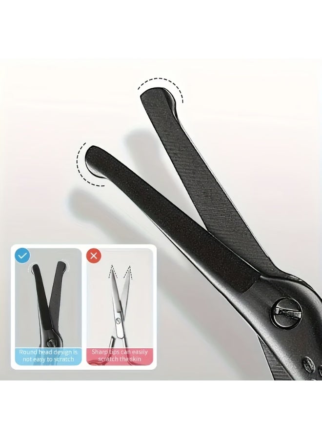 Stainless Steel Hair Scissors - Enhanced Safety Round Tip Stork Scissors for Precise Eyebrow, Nose, Beard & Ear Hair Trimming - Durable,, Professional Quality Grooming Tool - Image 3