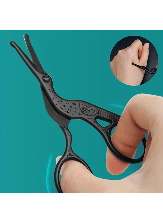 Stainless Steel Hair Scissors - Enhanced Safety Round Tip Stork Scissors for Precise Eyebrow, Nose, Beard & Ear Hair Trimming - Durable,, Professional Quality Grooming Tool - Image 4