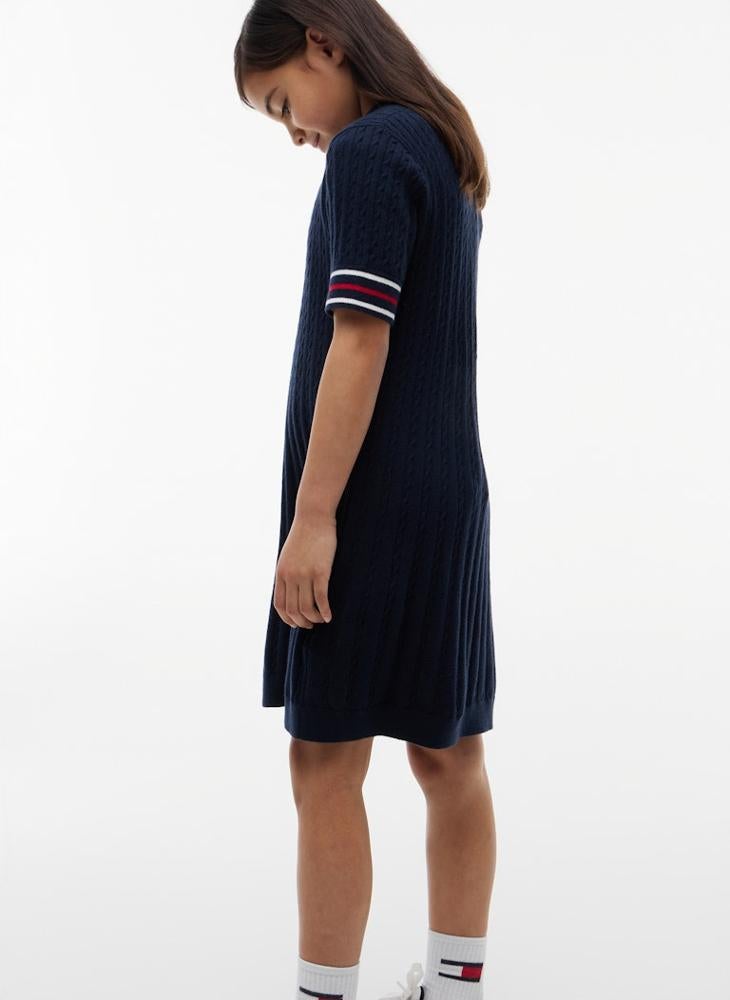 TOMMY HILFIGER Cable Knit Short Sleeve Polo Dress - Image 4