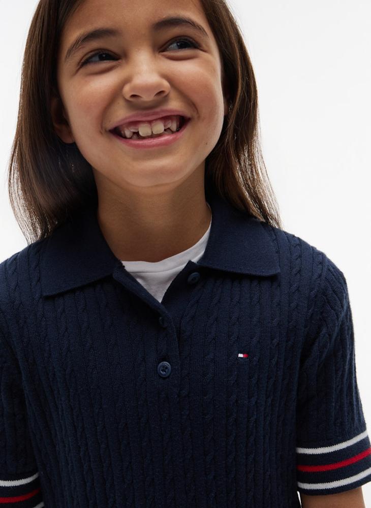 TOMMY HILFIGER Cable Knit Short Sleeve Polo Dress - Image 3
