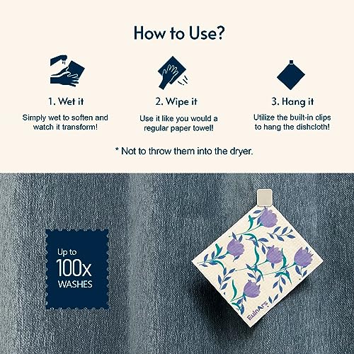 Eulnars Swedish Dishcloths, 8 Pack Reusable Paper Towels with Clips, Non-Scratch Swedish Dish Towels for Kitchen, Super Absorbent Cellulose Dish Cloths, No Odor Cleaning Rags - Image 3