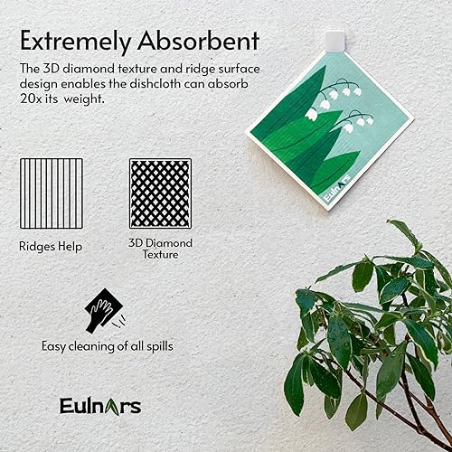 Eulnars Swedish Dishcloths, 8 Pack Reusable Paper Towels with Clips, Non-Scratch Swedish Dish Towels for Kitchen, Super Absorbent Cellulose Dish Cloths, No Odor Cleaning Rags - Image 2