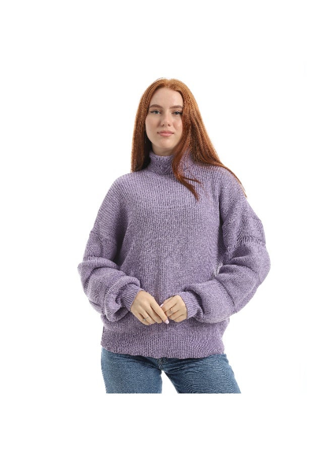 سيزار بلوفر صوف حريمي سادة برقبة عالية وكم واسع - Image 1