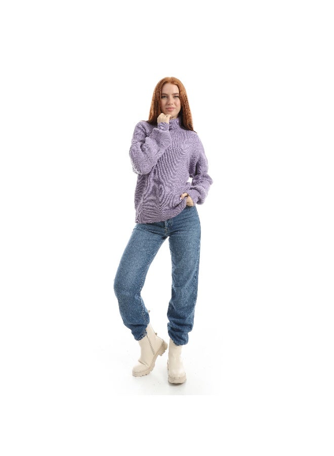 سيزار بلوفر صوف حريمي سادة برقبة عالية وكم واسع - Image 2